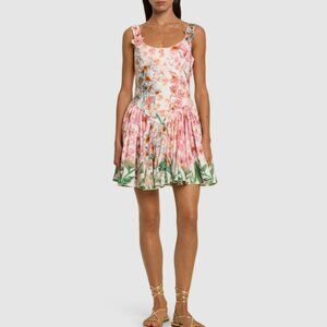 Agua By Agua Bendita Pluma Floral Print Linen Mini Dress